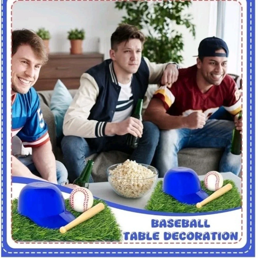 24 Pcs Baseball Party Table Decorations Kit Include Artificial Grass Mats